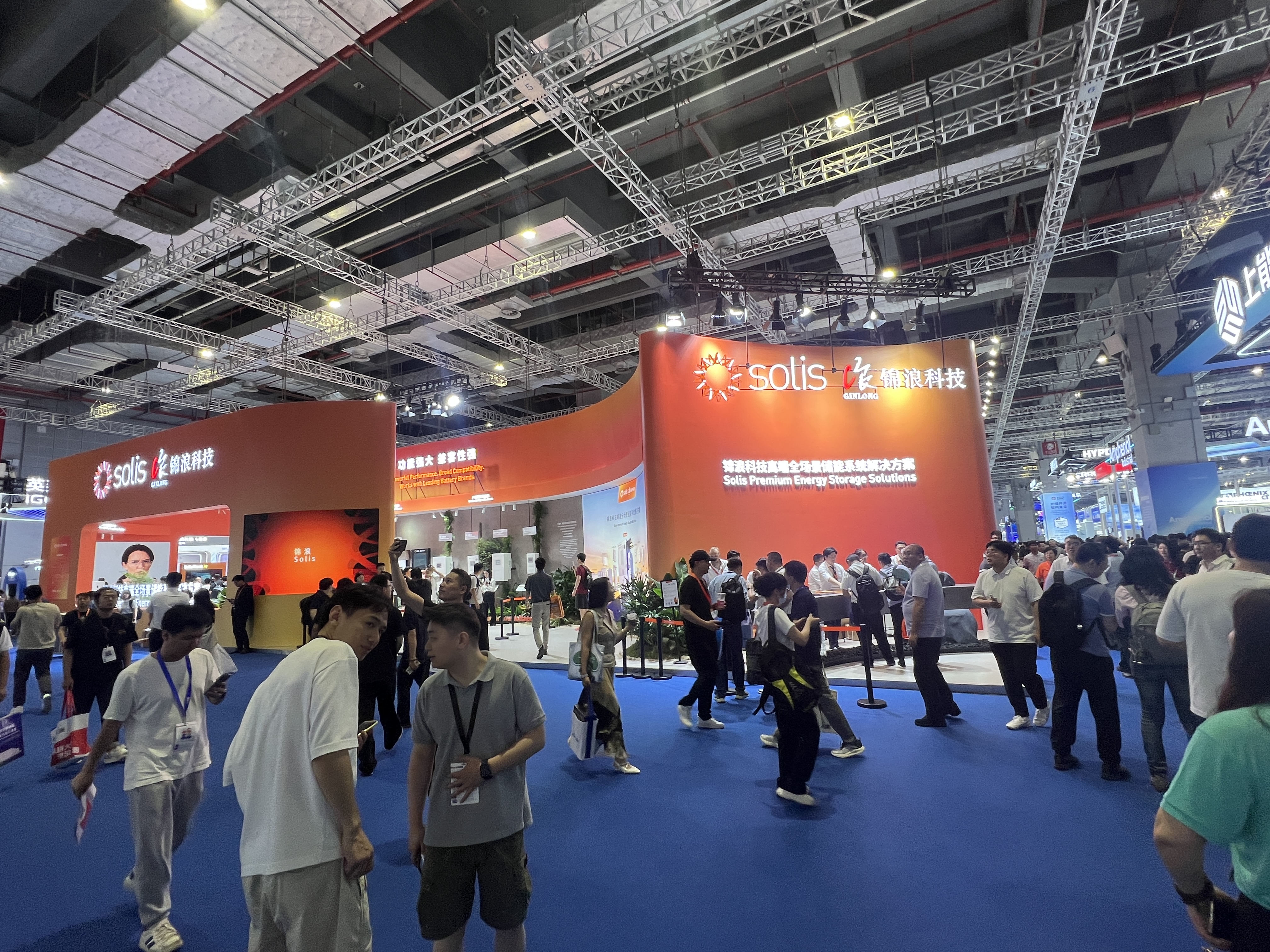 Solis inverter and energy storage systems display at SNEC PV Power Expo 2026, featuring AI-integrated management